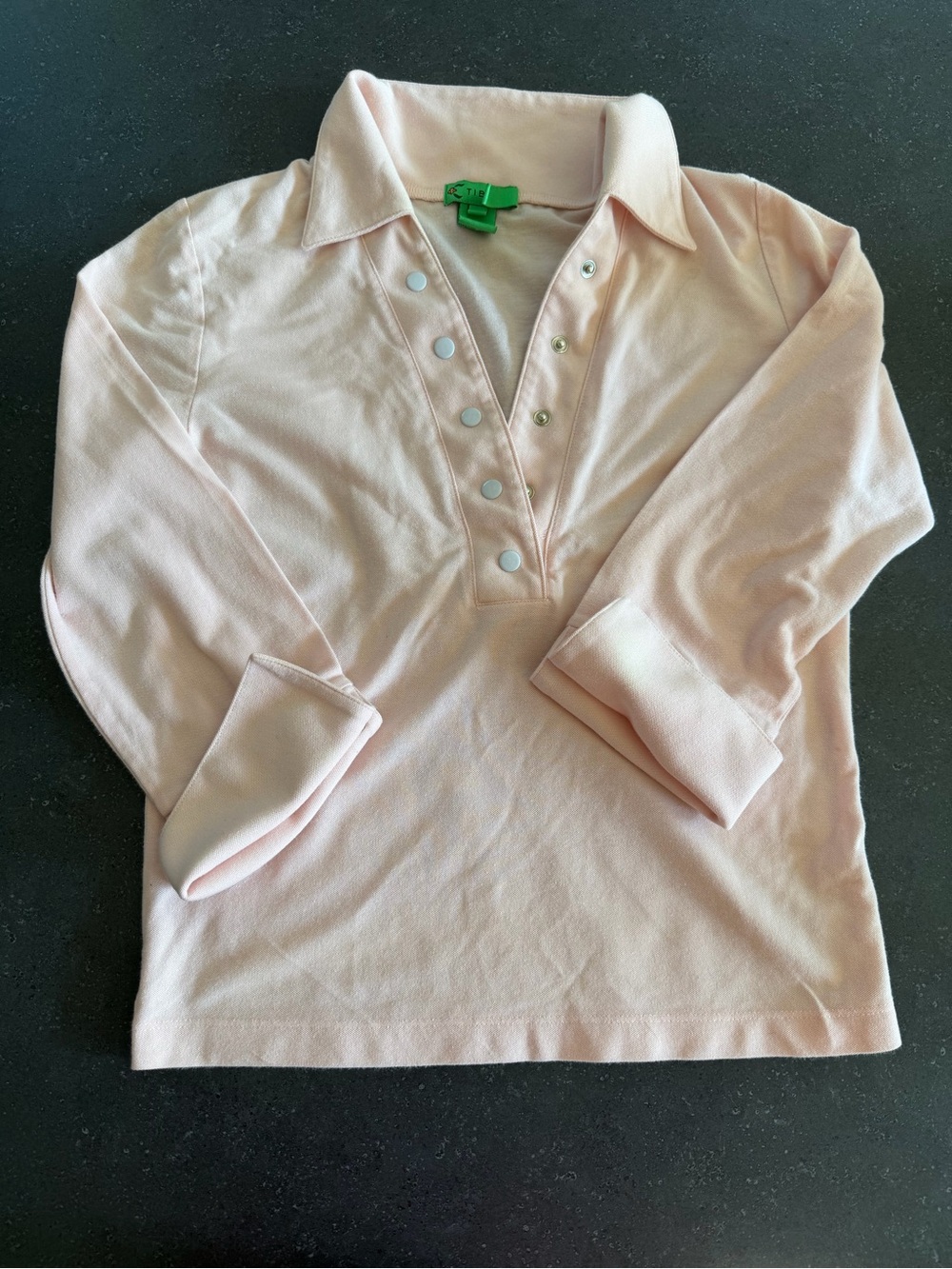 Tibi Vintage Pink Long Sleeve Snap Front Polo Top Size Small